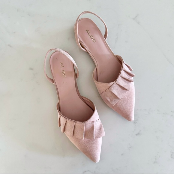 ALDO Ruffle Detail d’Orsay Slingback Flats, Pointed Toe Blush Pink Suede sz. 6 - Picture 6 of 17